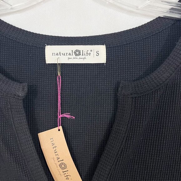 NEW Natural Life Easy Street Mini Dress Henley T-Shirt Black Waffle Knit SMALL - Picture 3 of 6